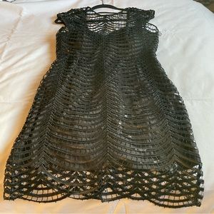 PARTY 21 Exclusive Sequin Cut Out Black Sleeveless Side Zip Back Deep V neck